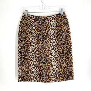 Vtg Patrick Christopher Womens Silk Pencil Skirt Y2K‎ Leopard Print Lined Sz 4